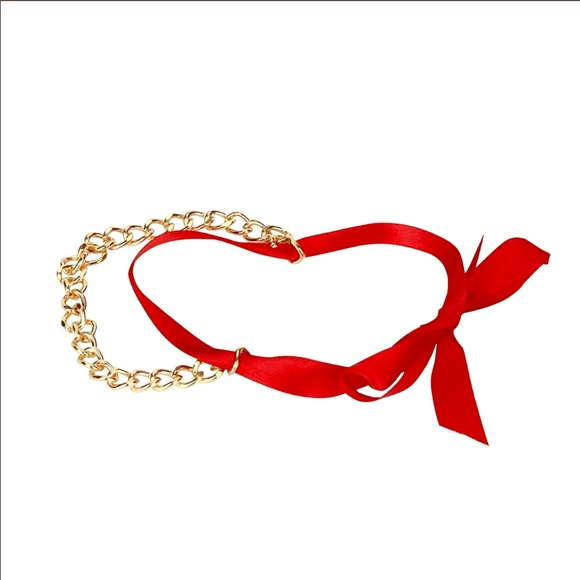 NEW 1 Sexy Red Bow Anklet Chunky Gold Chain Adjustable Satin Ribbon Tie - Picture 4 of 7